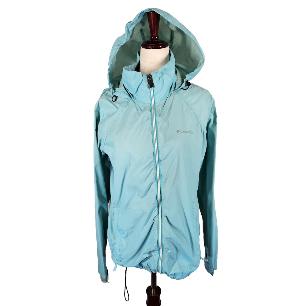 Columbia Womens Jacket‎ Large Light Blue Long Sleeve Full Zip Hoodie Windbreaker